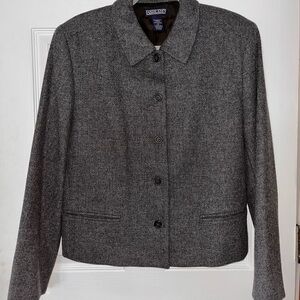 Land’s End Gray Wool Blend Lined Women's Blazer Jacket size 14